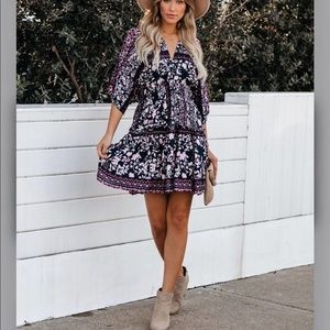 Vici Carissa Floral Kimono Tiered Babydoll Dress